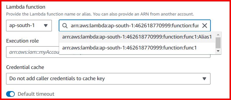 Picture showing specifying the alias in the API gateway